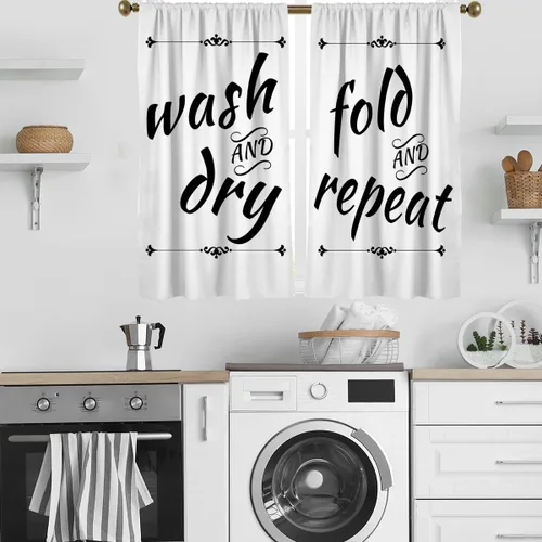 Miniatura 11 de zokyer Cortinas de cocina en blanco y negro con frases de lavado con palabras impresas en seco, divertidas, simples, pequeñas, cortas, 27.5 pulgadas