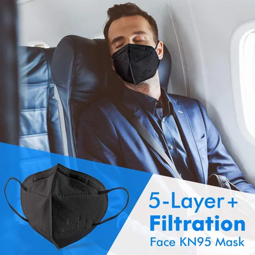 Miniatura 5 de Enlove Paquete de 50 mascarillas KN95 negras, 5 capas de eficiencia de filtro ≥95%