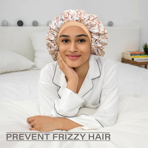 Miniatura 2 de CAPLORD Gorro de satén forrado para dormir, gorro de bambú para el cabello rizado natural para mujeres y hombres