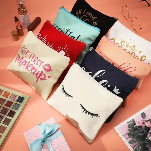 Miniatura 2 de Weewooday 16 paquetes de bolsas de maquillaje a granel multicolor divertidas de lona, bolsas de cosméticos para viajes, bolsas inspiradoras
