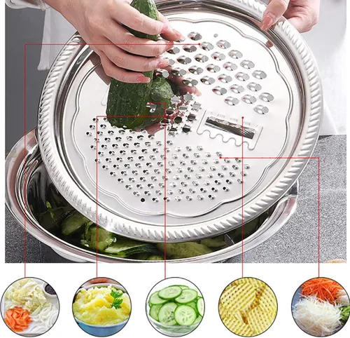 Miniatura 2 de Ralladores para cocina, cesta de drenaje de acero inoxidable de mano, cortador de verduras, 3 en 1, rallador de juliana multiusos para ensalada