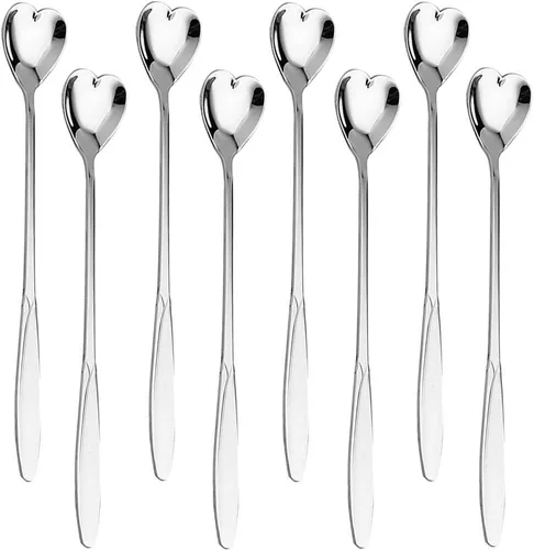 Miniatura 8 de Cucharas de acero inoxidable 304 para café, té, postre, bebida, mezcla, batido, vajilla, paquete de 8 (8 piezas en forma de corazón dorado)