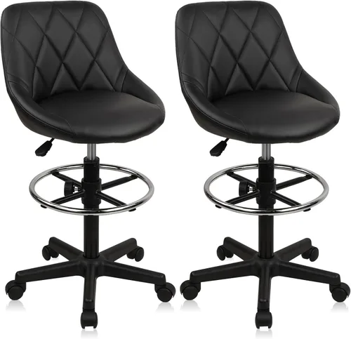 Miniatura 11 de KLASIKA Black Low Back Rolling Stool PU Leather Vanity Stools, Adjustable Height Ergonomic Swivel Rolling Desk Stool Work Office Swivel Chair