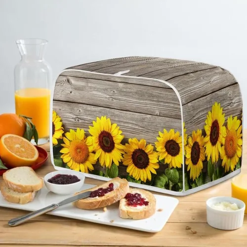Miniatura 5 de Cubierta acolchada de poliéster para tostadora de tablero de madera de girasol para tostadora de dos rebanadas, protección contra el polvo
