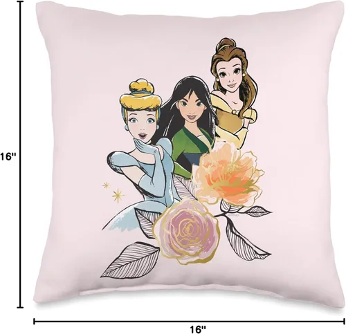 Miniatura 4 de Disney Princesa Cenicienta Mulan Belle Floral Pink Throw Pillow 16x16, Multicolor