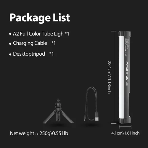 Miniatura 9 de AMBITFUL Varita de luz LED RGB A2 - Barra de luz magnética de video a todo color, luz de tubo de mano con 29 efectos, 2500-8500K, 2500mAh, CRI 95+
