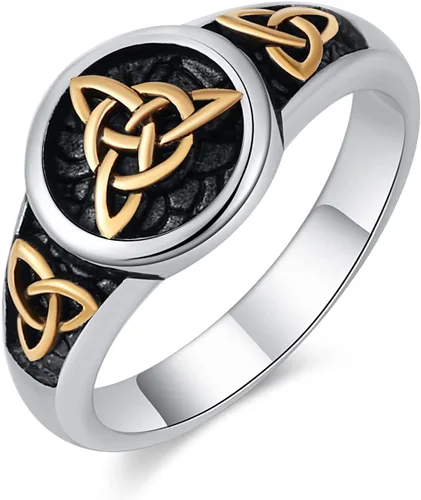 Miniatura 7 de HZMAN Triquetra Trinity Knot Anillo de acero inoxidable con nudo celta irlandés
