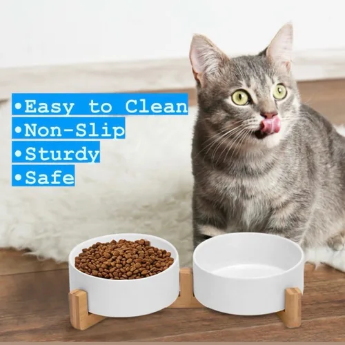 Miniatura 4 de Juego de cuencos de cerámica para gatos y perros pequeños, modernos cuencos para alimentos y agua para mascotas de tamaño pequeño con soporte
