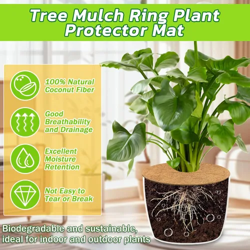 Miniatura 3 de Legigo 10 alfombrillas protectoras de fibra de coco, anillo protector de plantas de árbol de coco natural, anillo de protección de fibra de coco