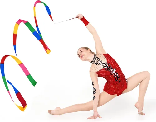 Miniatura 7 de ELECLAND 3 bastones giratorios y 2 varitas de cinta de baile, bastón giratorio de gimnasia de 21 pulgadas para niños para danza artística, bastón
