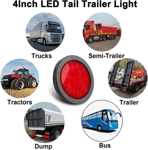 Miniatura 7 de 4 piezas de luces traseras LED redondas de 4 pulgadas - Luces de freno, giro, parada, respaldo, reversa y antiniebla de 4 pulgadas para remolques