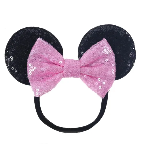 Miniatura 8 de Diadema de orejas de ratón con lazo de lentejuelas, banda elástica suave para el pelo, diadema de fiesta para bebés, niñas recién nacidas, niños