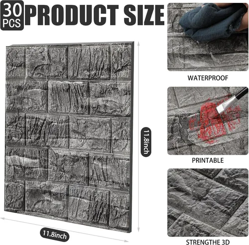 Miniatura 2 de Tinlade 30 piezas 28.81 pies cuadrados Paneles de pared 3D para despegar y pegar, papel tapiz de ladrillo de espuma autoadhesivo, paneles de pared