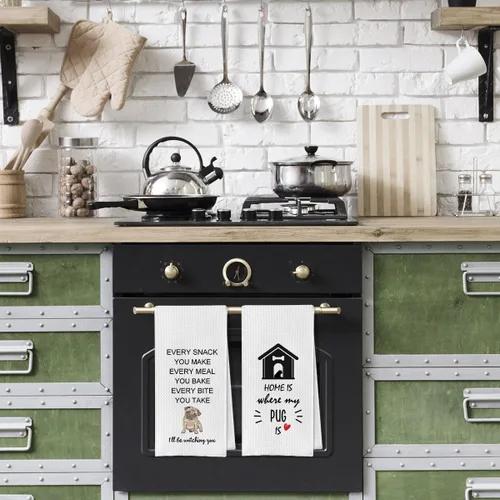 Miniatura 3 de Paños de Cocina Divertidos de Pug - Toallas de Cocina de Tejido Gofre de Pug, Toalla de Té de Regalo de Pug, Toalla de Mano de Regalo de Pug, Carlino