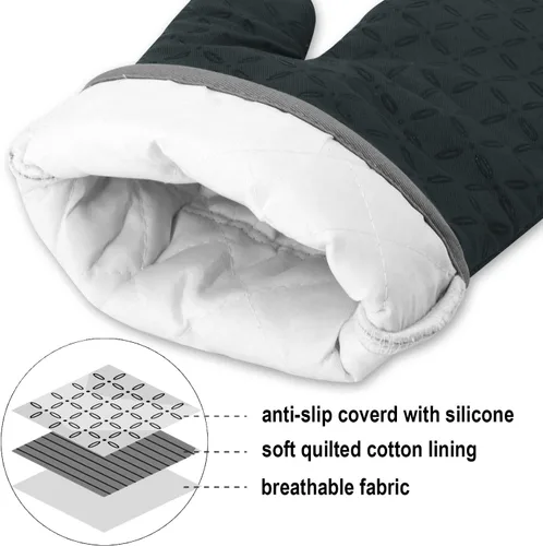 Miniatura 3 de KEGOUU Juego de 6 manoplas para horno y soportes para ollas, guantes para horno de cocina, resistentes al calor, 500 grados, extra largos, Verde