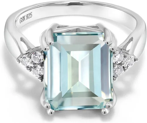 Miniatura 33 de Gem Stone King Anillo de compromiso con piedra natal de 5-10 quilates para mujer, plata de ley 925, corte esmeralda de 0.47 x 0.394 pulgadas, anillo
