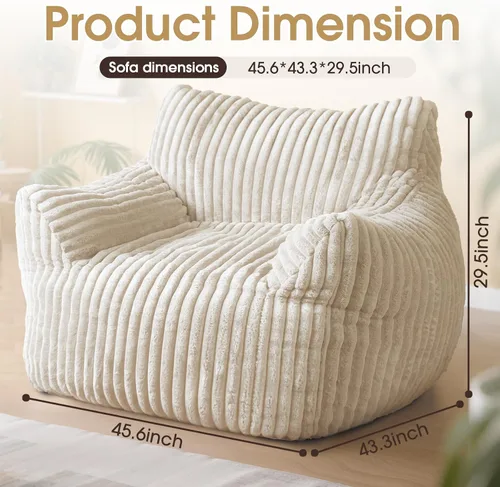 Miniatura 2 de Puf gigante, cómodo sofá puff de felpa de gran tamaño para adultos y niños con reposabrazos, mini sofá de espuma viscoelástica para sala de estar
