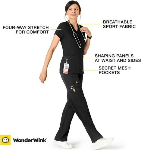 Miniatura 4 de WonderWink cuatro playeras para ambo deportivas, elastizadas, con escote en V para mujer