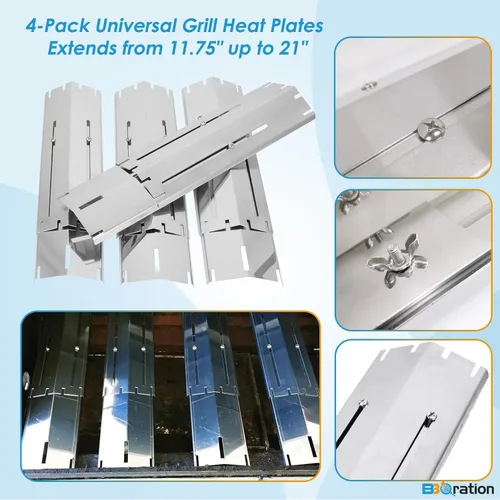 Miniatura 3 de Paquete de 4 placas térmicas universales para parrilla que se extienden de 11.75 a 21 pulgadas, protector térmico ajustable de acero inoxidable