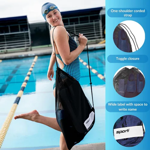 Miniatura 4 de Bolsas de Equipo de Natación Sporti, Mochila de Cordón de Malla, Bolsa de Natación para Nadadores, Mochila de Malla para la Playa Verde