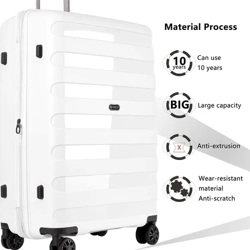 Miniatura 2 de GinzaTravel Maleta giratoria rígida, equipaje de mano, resistente al desgaste y a los arañazos con ruedas, Blanco, 3-piece Set