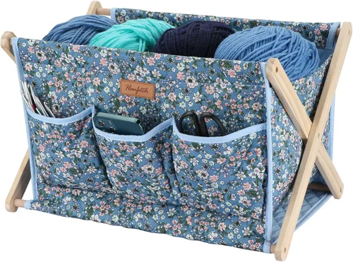 Yarn Caddy - Organizador de almacenamiento de hilo de gran tamaño para madejas de hilo, organizador para ganchillos, agujas de tejer, otros azul1