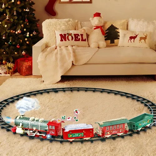 Miniatura 8 de Juego de tren eléctrico para niños de 4 a 8 años con vapor real, luces y sonidos, juego completo de tren de juguete con autos y pistas, fácil