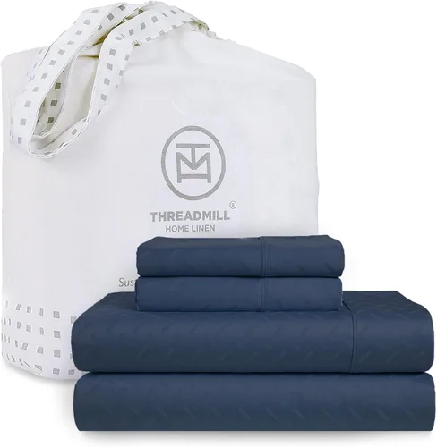 Miniatura 81 de Threadmill Sábanas 100% Algodón para Cama Tamaño King Juego de Sábanas de 4 Piezas para Cama King Suave, Transpirable y Ligero Satén de Damasco