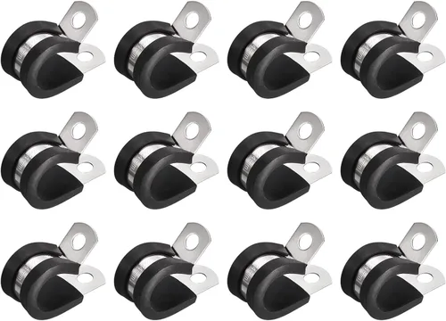 Miniatura 42 de uxcell Abrazadera de cable de 1/2 pulgada (0.472 in) de acero inoxidable 304 Abrazadera aislada acolchada de goma de acero inoxidable en forma de R