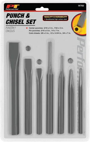 Miniatura 5 de Performance Tool W760 - Juego de punzón y cincel de 7 piezas, acero de alto carbono, ideal para metalurgia