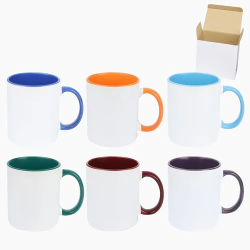 Miniatura 10 de Taza de café de cerámica de 11.0 onzas para sublimación, embalada en caja blanca 12 colores mezclados