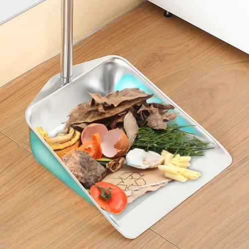 Miniatura 2 de DOITOOL Sartén de acero inoxidable resistente con mango largo, palas de basura verticales para vestíbulo, recogedor de polvo para el hogar, oficina