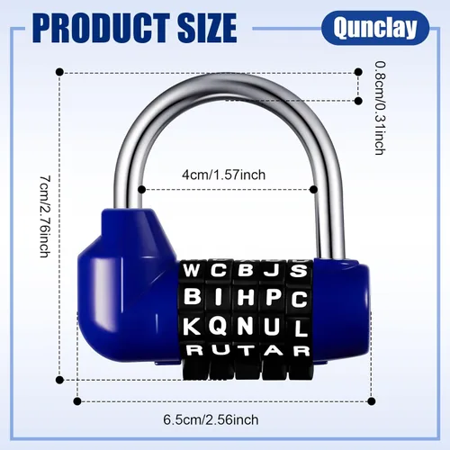 Miniatura 2 de Qunclay Candado de seguridad con cerradura de combinación de 5 letras para gimnasio, color negro y azul, candado de seguridad para escuela