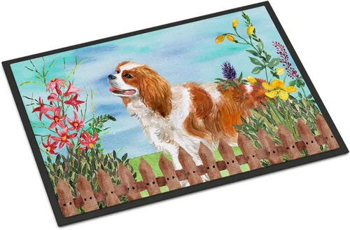 Caroline's Treasures CK1225JMAT Cavalier Spaniel Spring Felpudo de 24 x 36 pulgadas para puerta delantera, alfombras interiores y exteriores para