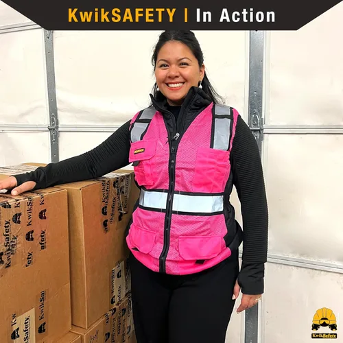 Miniatura 7 de KwikSafety - Chaleco de seguridad multicolor para mujer Chaleco reflectante de alta visibilidad de alta calidad, clase ANSI sin clasificación Rosa
