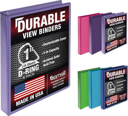 Miniatura 76 de Samsill Carpeta duradera de 1.5 pulgadas, fabricada en los Estados Unidos, carpeta de anillos en D, carpeta transparente personalizable, color rojo