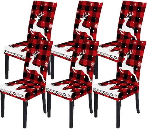 Miniatura 10 de LIPOR Juego de 2 fundas elásticas para sillas de comedor de Navidad, fundas elásticas para sillas Parsons con estampado de copos de nieve