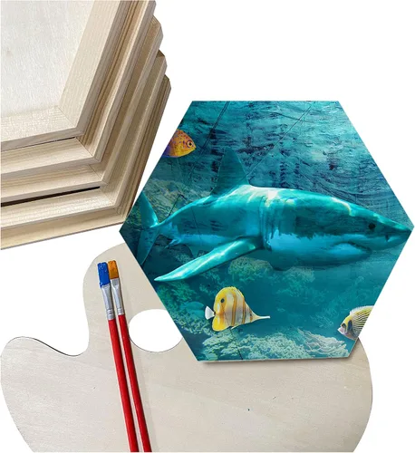Miniatura 3 de Lienzo de madera hexagonal para manualidades, tableros de madera enmarcados para pintar (8 x 9 pulgadas, 6 unidades)