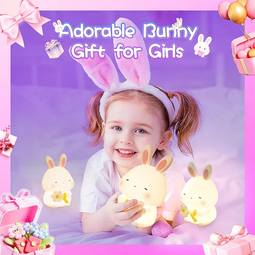 Miniatura 2 de Luz nocturna de conejo para niños, luz nocturna de conejo regulable de 3 niveles, 1200 mAh de silicona suave, lindo regalo de conejo de Pascua