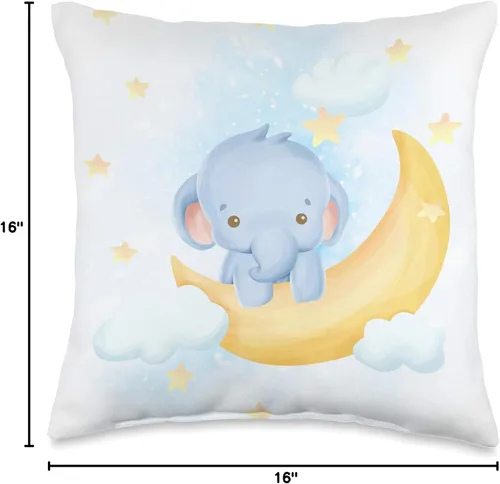 Miniatura 4 de Lindo bebé elefante en la luna con estrellas I cuarto de bebé decoración almohada