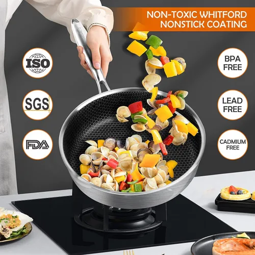Miniatura 5 de DELARLO Sartén Salteadora Híbrida de Acero Inoxidable de Tres Capas de 10 Pulgadas, 3QT Sartén de Chef para Cocinar, Anti-Rayones, Compatible