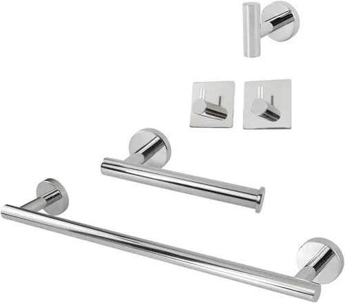 Miniatura 9 de TocTen Juego de 7 piezas de accesorios de baño, juego de barra de toalla de acero inoxidable grueso, incluye 2 toalleros de baño, soporte