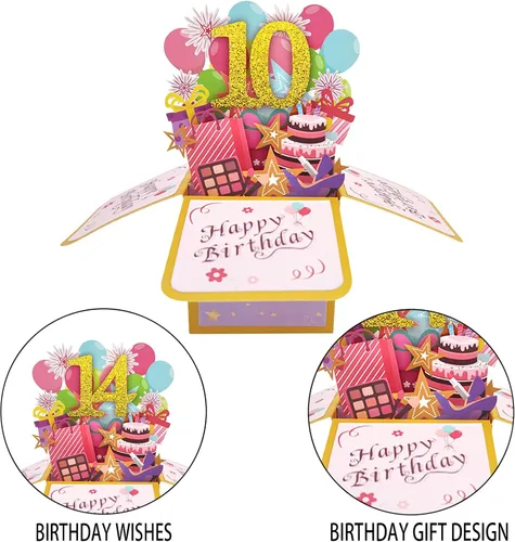 Miniatura 3 de Asmallgf Tarjeta Emergente Feliz 10 Cumpleaños para Hija Sobrina, Mejor Regalo de Cumpleaños para Niña Niño de 10 Años, Dulces Decoraciones