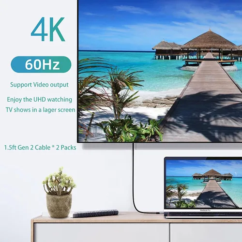 Miniatura 4 de Cable corto USB C a USB C (paquetes de 2 paquetes de 1.5 pies), 3.1 Gen 2 10Gbps 100W 4K USBC Video Cable de carga rápida de transferencia de datos