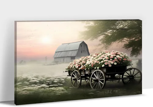 Miniatura 20 de Arte de pared con estampado de granero blanco de granja, granero y vaca, arte de pared con imágenes de granero blanco, cuadros rústicos de campo