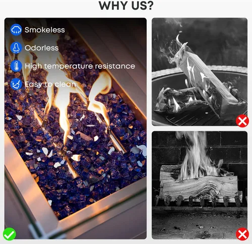 Miniatura 88 de Stanbroil - Vidrio de fuego de 10 libras – Cristal de fuego templado reflectante de 1/2 pulgada para chimenea de hoguera, azul Pacífico reflectante