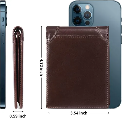 Miniatura 5 de SENDEFN Billeteras para hombre de cuero genuino con bloqueo RFID, tarjetero plegable, A-Marrón, Retro