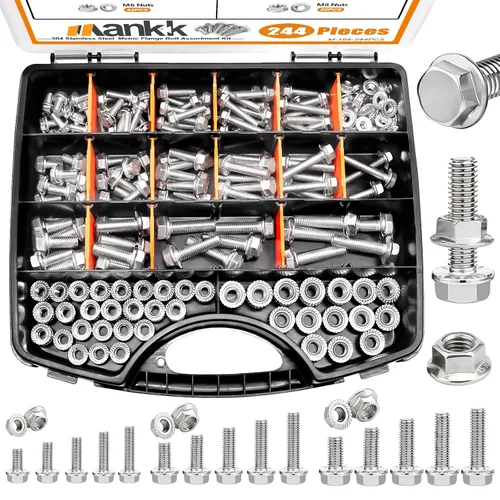 Miniatura 12 de mankk Kit surtido de pernos métricos de 1004 piezas y tornillos y tuercas de brida M4 M5 M6 M8 (0.472 in a 1.181 in) con tuercas y arandelas