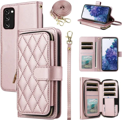 Miniatura 44 de Funda de Cartera para Samsung Galaxy S20 FE 5G de 6.5 Pulgadas con Correa para Muñeca, Billetera con Cremallera y más de 9 Ranuras para Tarjetas
