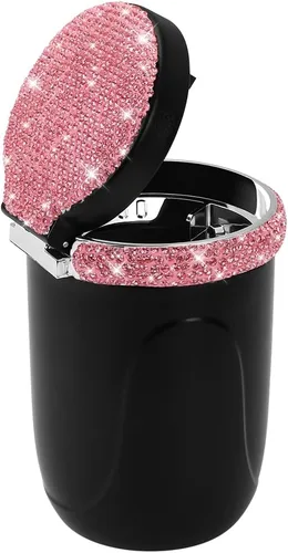 Miniatura 8 de SAVORI Cenicero de automóvil para mujeres y hombres, portavasos, portátil, sin humo, con indicador de luz LED azul, accesorios para automóvil (rosa)